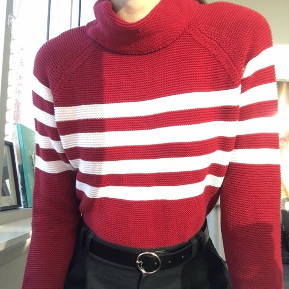 Red vintage turtleneck striped sweater - Picture 2 of 4